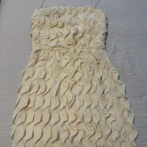 PrettyLittleThing Cream Strapless Ruffle Dress
